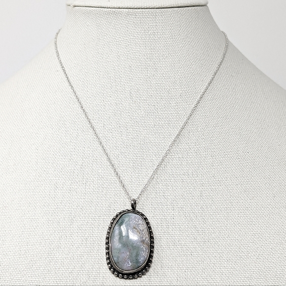 Vintage sterling silver oval handmade artisan handcrafted stone pendant 925 - Picture 4 of 7